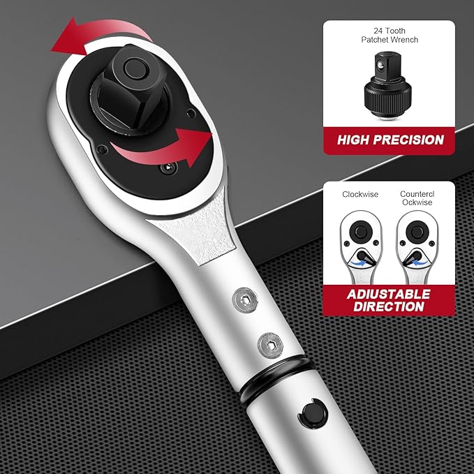 3/4 Torque Wrench, 100-600ft.lb/135.5-815Nm Dual-Direction Adjustable High Accuracy Torque Wrench 3/4 Drive, ±3% Click with Buckle for Car Trucks Oil Rigs Off-Road Equipment