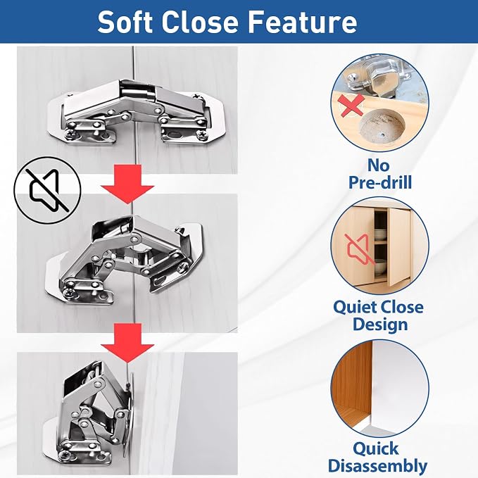 TamBee Soft Close Hinges, 90 Degree Kitchen Cabinet Door Hinges - No drilled, Concealed, Soft Close for Cabinet, Cupboard with Mounting Screws 4 Pack