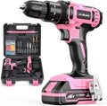 20V Cordless Drill, Electric Power Drill Set with Battery Charger and Carrying Case, 3/8” Keyless Chuck, 2 Variable Speed, 18+3 Torque, 72pcs Driver Bits and Belt Hook, Pink