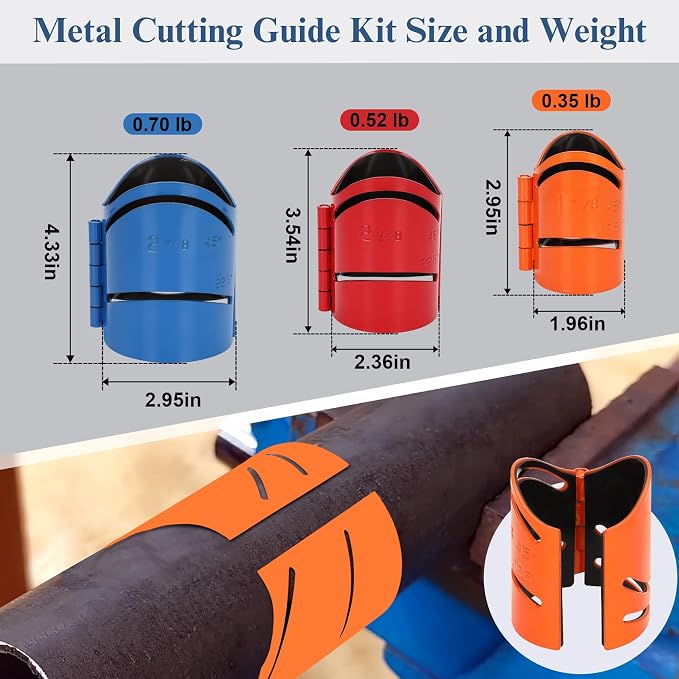 Drkerr 3Piece Magnetic Metal Pipe Cutting Guide Kit for Precision Cuts - (Includes Sizes: 1-7/8", 2-3/8", 2-7/8"), Guides Cuts at 45°, 90°, 22.5° and Saddle Cut, Pipe Marking Tool