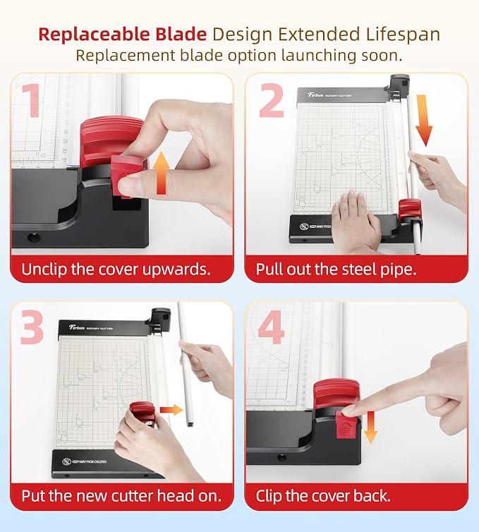 Firbon 12" Rotary Paper Trimmer with Replaceable Blade, Heavy Duty 6-Sheet Capacity Cutter for Cardstock, Photos, Scrapbooking, Office, School & Studio