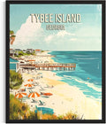 Tybee Island Beach Georgia Unframed Wall Art Print Poster, US Vintage Retro Beach Scenery Posters Prints for Restroom Home Picture Painting Artwork Gallery 219 (Tybee Island Beach Georgia, 24"L x 18"W, Unframed)