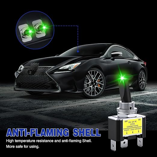 Nilight 2PCS Green LED Toggle Switch 12V DC 30A 3 Pin On Off 2 Position Heavy Duty Rocker Switch with 14AWG Wire for Automotive Cars Trucks Boats Racing Cars Auto Boat