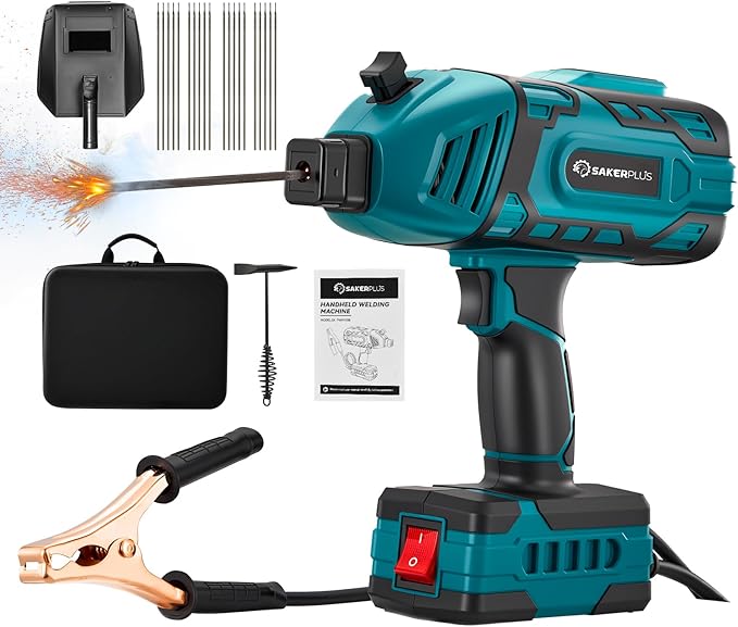 SakerPlus Portable Welding Machine, 110V Electric Welder Handheld with IGBT Inverter, 5-Level Current Adjustment, ARC Stick Welder for 3/32"Rods, Welding Gun (Blue, 20pc Wire Rods)