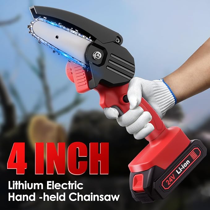 Wood Ranger Mini Chainsaw, Electric 4 inch MINI Chainsaw, Cordless Portable Electric Chain Saw for Yard, Home and Garden, Wood Cutting, Tree Trimming (2Battery&2Chain)
