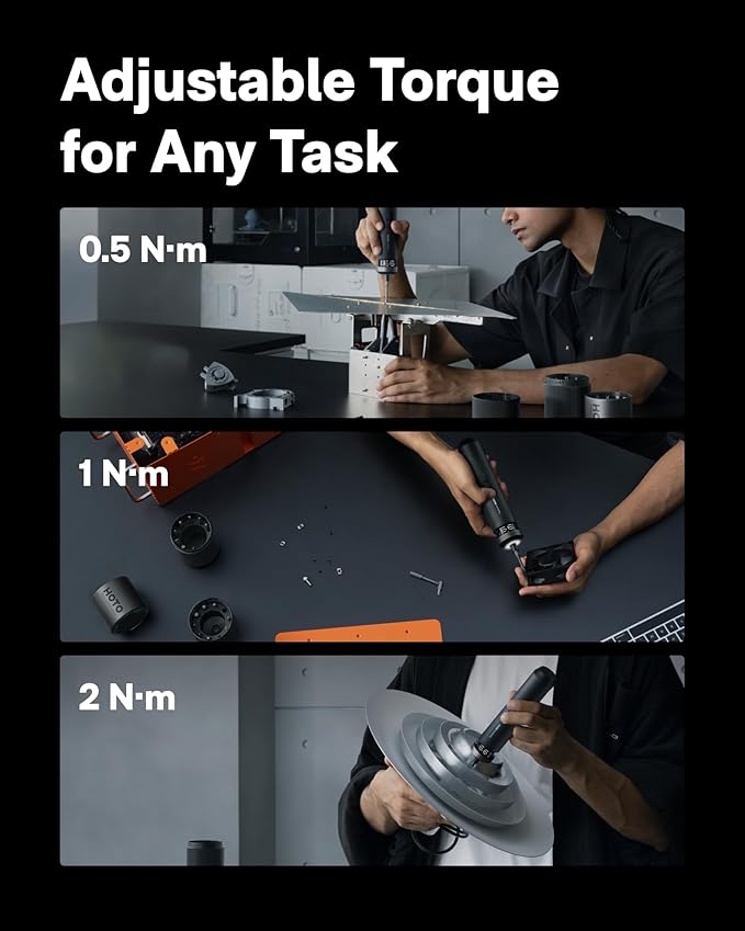 HOTO PixelDrive Electric Screwdriver, Smart Display, 6 Torque Settings, 0.5 to 6 N·m, 1/4'' Hex 30 Bits, LED Light, 2000 mAh Rechargeable Cordless Screwdriver Set for Electronics, Gadgets for Men