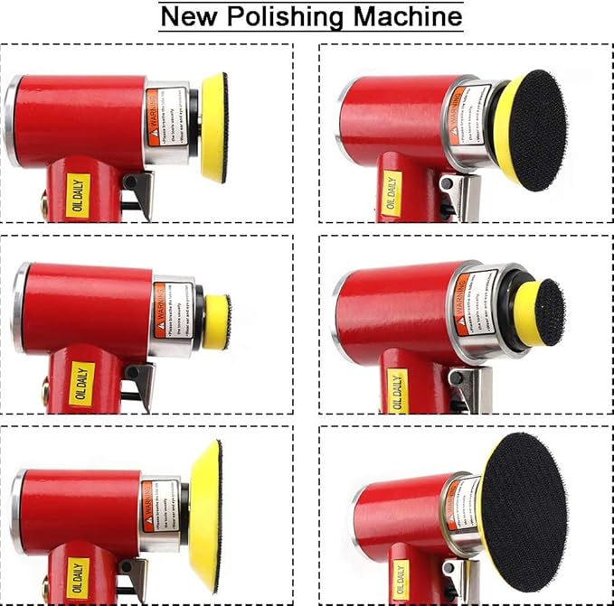 SI FANG 48Pcs 1'' 2'' 3'' Mini Air Sander Kit, High Speed Random Orbital DA Sander Polisher for Auto Body Work, Includes 1/2/3in Polishing Sponge & Wool Pads Sandpapers (Red Pneumatic Sander)