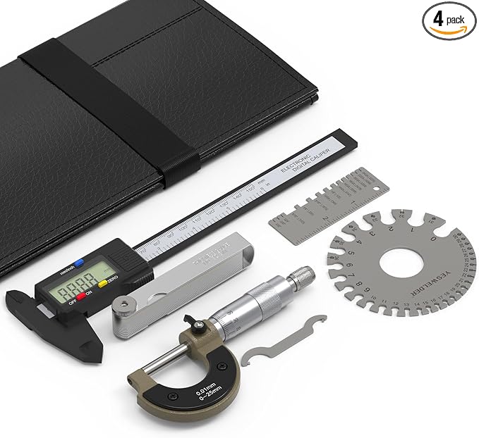 YESWELDER Welding Measurement Toolkit, 4PCS Stainless Steel Weld Inspection Tool including LG-03, Digital Caliper, Outside Micrometer and Feeler Gauge