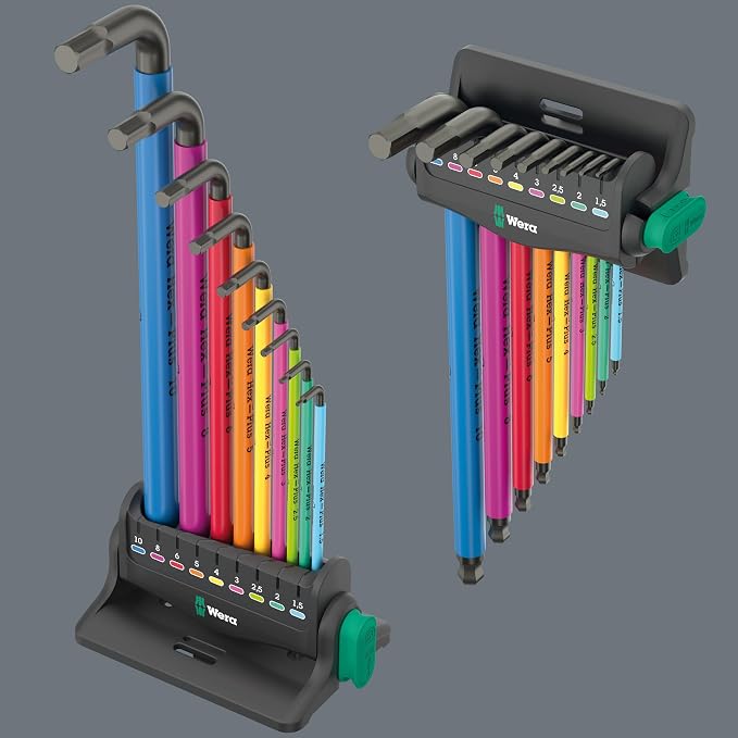 Wera 05133165001 950/9 HEX-PLUS MULTICOLOUR 3 L-KEY SET, METRIC, BLACKLASER, 9 PIECES