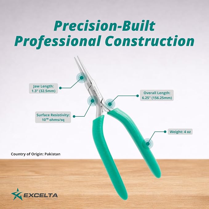 Excelta 2847L Medium Needle Nose Pliers, 6.25 Inch