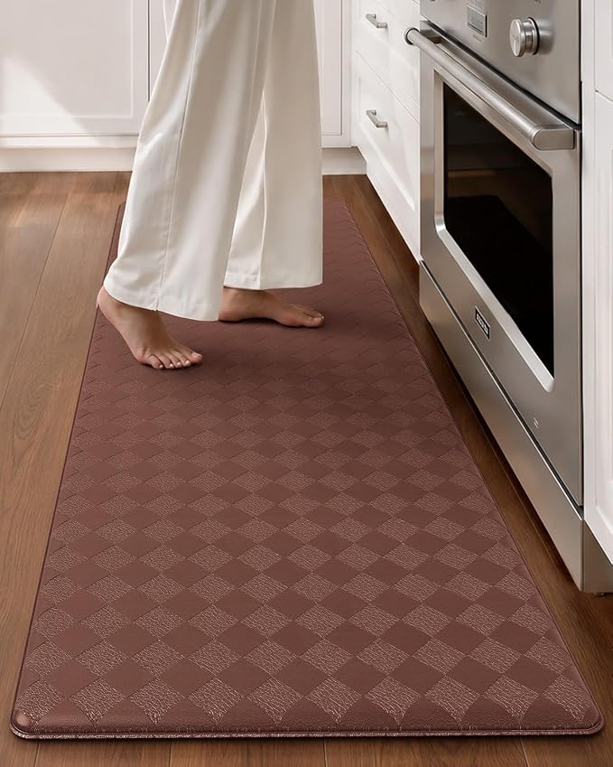 Color&Geometry Anti Fatigue Cushioned Kitchen Floor Mats,17"X47",Runner Rug Non Slip Waterproof,Memory Foam Padded Standing Mat for Front Sink,Brown