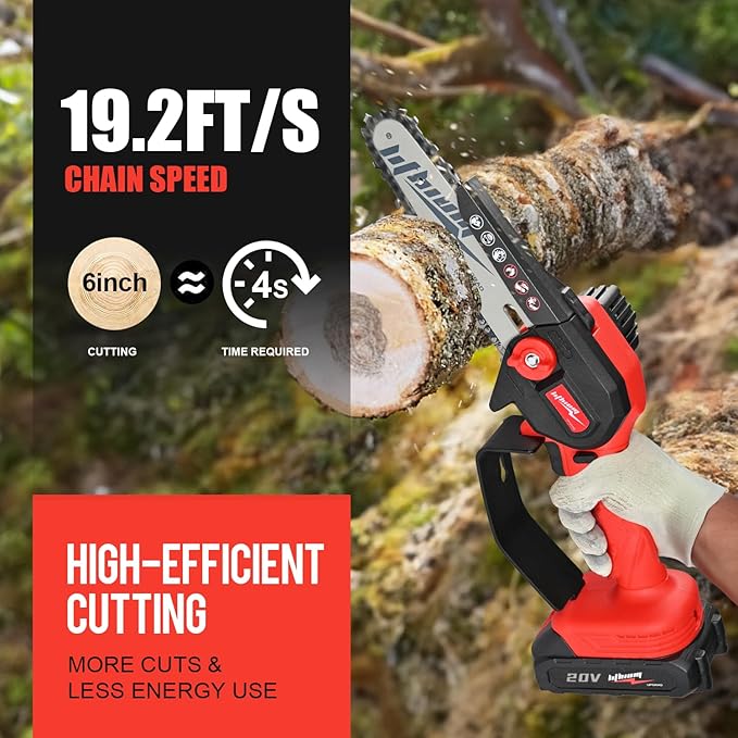 Mini Chainsaw Cordless, 6 Inch Portable Electric Chainsaw, One-Hand Handheld Small Chain Saw for Cutting Wood Trimming and Woodworking- Mini Chain Saw Battery Powered with 2 Batteries