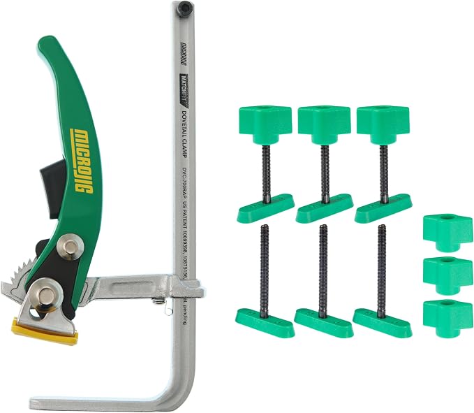 MICROJIG Matchfit Ratchet Clamp & 2" Dovetail Track Hardware (6-PACK) Bundle - Track Saw Compatible, Anti-Pivot Spring Technology, Versatile & Powerful Clamping for Jigs & Projects, DVC-700RAP+DV2.0