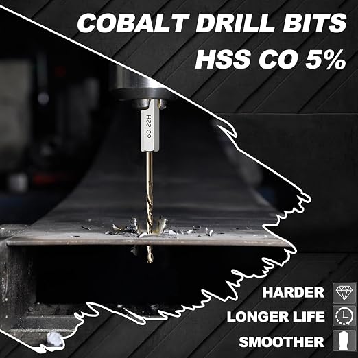 3/32 Drill Bit for Metal(10Pcs),M35 Cobalt Hex Shank Quick Change Twist Impact Drill Bit Set,with Storage Case