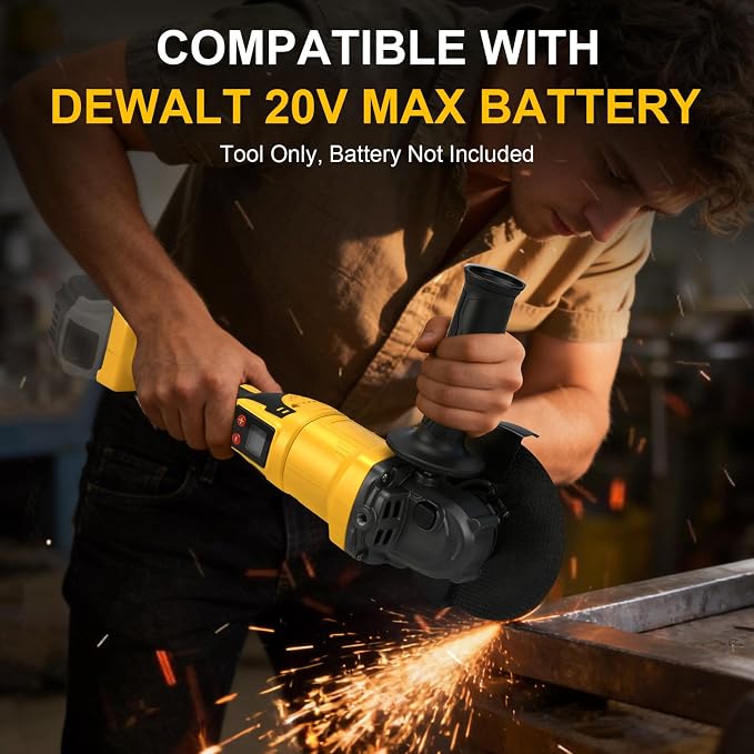 2-in-1 Cordless Angle Grinder & Circular Saw for Dewalt 20V Max Battery | No Battery, 4-1/2" to 5", 180° Rotating Head, 3-Speed with LED Display, 9300RPM Brushless for Cutting, Grinding, Polishing