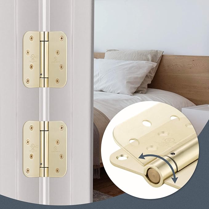 Self Closing Hinge Satin Brass Auto Close Hardware Hinge Outlet Adjustable Spring Hinges Satin Hinges 5/8" Radius Corner for Commercial Grade Self-Closing, UL Listed 3 Pack