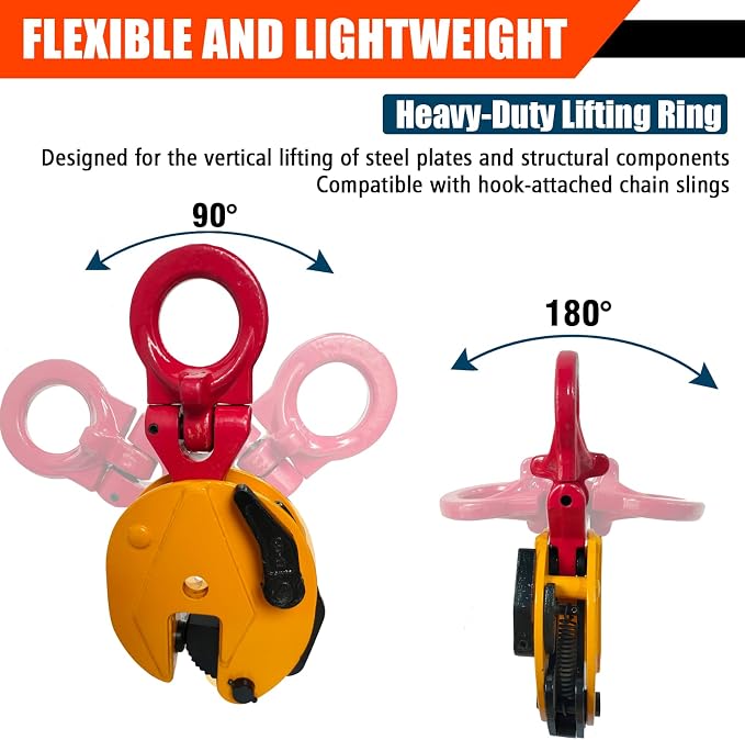 Vertical Plate Lifting Clamp,2200lbs Capacity Heavy Duty Steel Plate Clamp 1T with 0.8 Inch Jaw Opening, Industrial Lifting Clamp for Sheet Metal and Steel Plate Handling