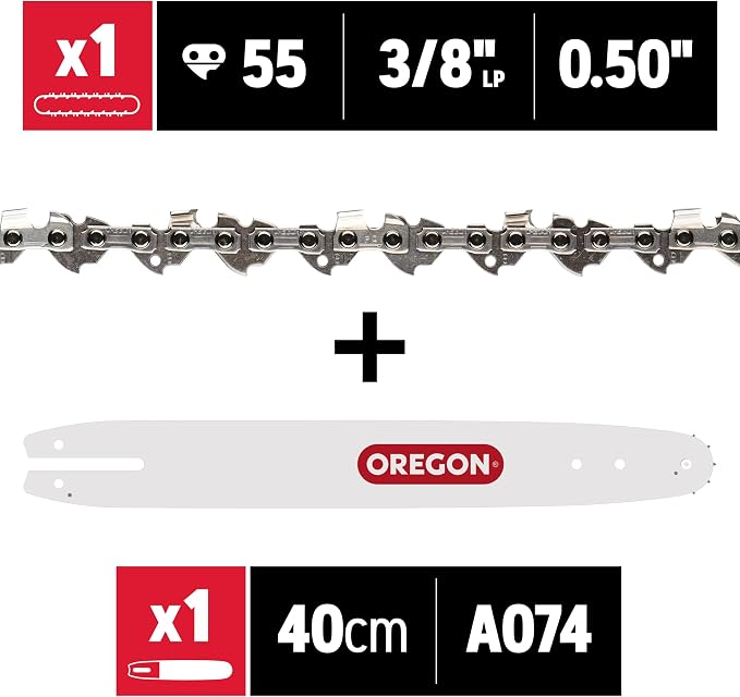 Oregon 16-Inch Replacement Chainsaw Bar and S55 AdvanceCut Chainsaw Chain Combo, 55 Drive Links, Pitch: 3/8", .050" Gauge (105668), fits several Stihl models, Grey