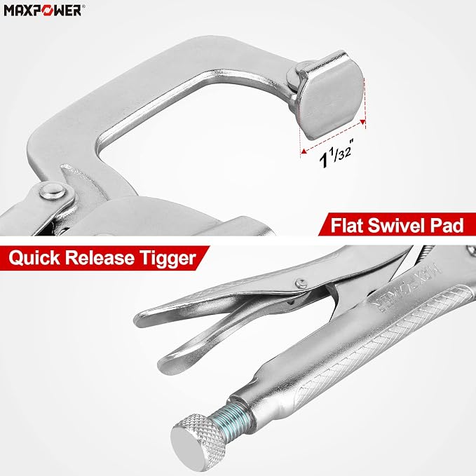 MAXPOWER Bench Clamp 11-inch, Inserta Pliers, Welding Table Mount Locking C-Clamps, Pack of 2