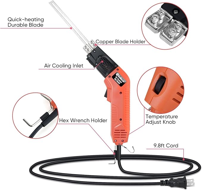 ROMECH Hot Knife Foam Cutter, 200W Air-Cooled Electric Foam Cutting Tool Kit with Blades & Heavy-Duty Case for EPS, XPS, EVA, EPP RM-009 (200W Air Cooled)