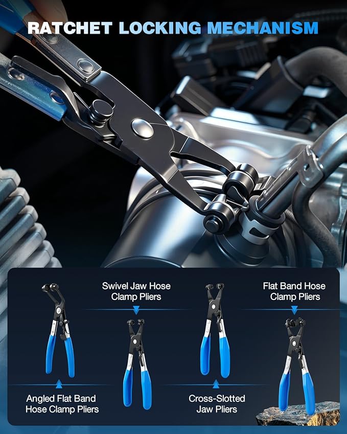 Saker Hose Clamp Pliers Set, Automotive Clamp Removal Tool Kit, Spring Clip Pliers, Flexible Cable Clamp Tool - 9PCS Heavy Duty Locking Kit for Car Engine Repair Tight Space Mechanic DIY