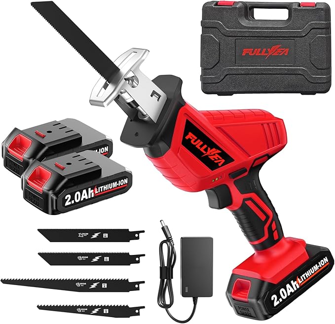 FULLYEA Reciprocating Saw Cordless, 0-3500SPM Variable Speed Reciprocating Saws with 4 Saw Blades, Tool-Free Blade Change, Electric Saws for Metal Wood Plastic Cutting