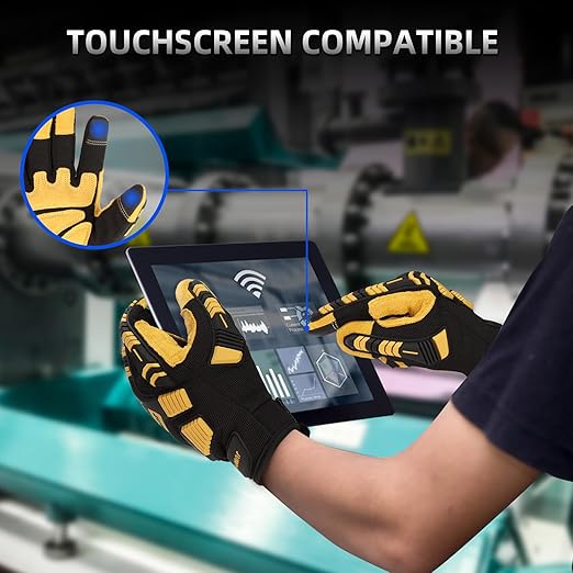 Work Gloves for Men, Heavy Ducty TPR Protector Impact Gloves, Anti Vibration, Abrasion Resistance, Flex Grip, Touch Screen (M)