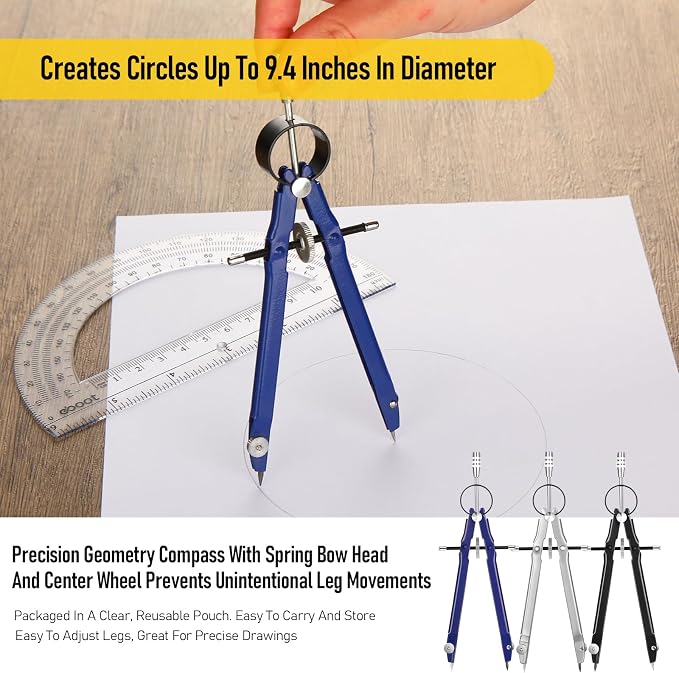 Zonon 12 Pcs Compass for Geometry Drawing Metal Compass with Extra Refills and Screws Circle Maker Back to School Circle Drawing Tool for Math Drafting Measuring Woodworking Office, 3 Colors