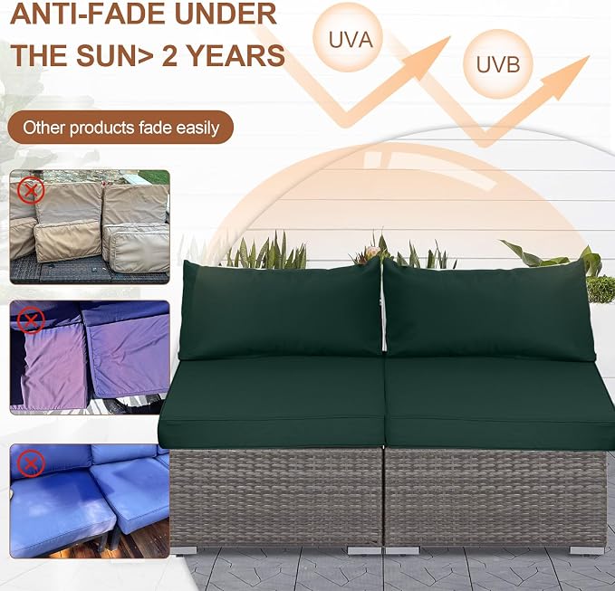 14 Piece Outdoor Patio Cushion Covers Replacement, Waterproof Outdoor Furniture Cushion Covers, Fit 7 Pcs 6 Seater Wicker Rattan Patio Conversation Sofa Set,Dark Green,25.6x25.6