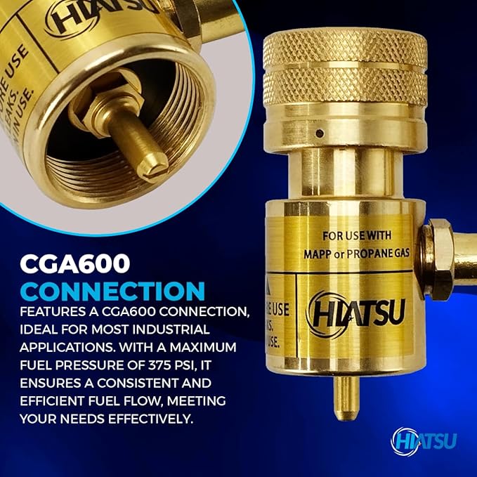 HIATSU Double Flame Jet Turbo Torch Head - High Output Heavy Duty Propane Torch Head for Brazing and Soldering - Stainless Steel and Brass Construction Torch Head - 360° Rotating Shaft
