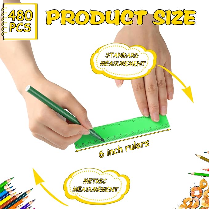 Harloon 480 Pack Clear Plastic Rulers Bulk for Classroom Back to School Supplies Transparent Flexible Rulers with Centimeters and Inches Measuring Tool for Classroom School Students(6 Inch)
