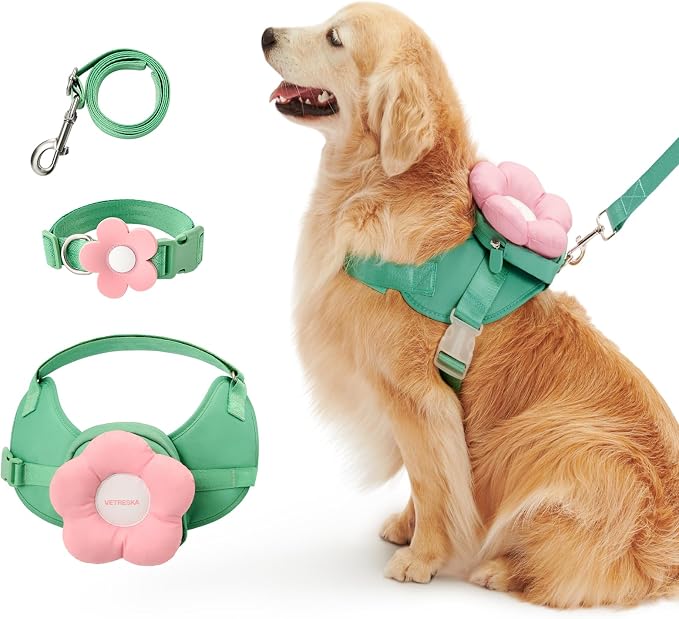 VETRESKA Flora Dog Harness, Leash and Collar Set, No Pull Vest Harness, L | for Walking and Training, Adjustable, Easy Control and Soft Padded Pet Harness and Backpack for Small Medium Large Dogs