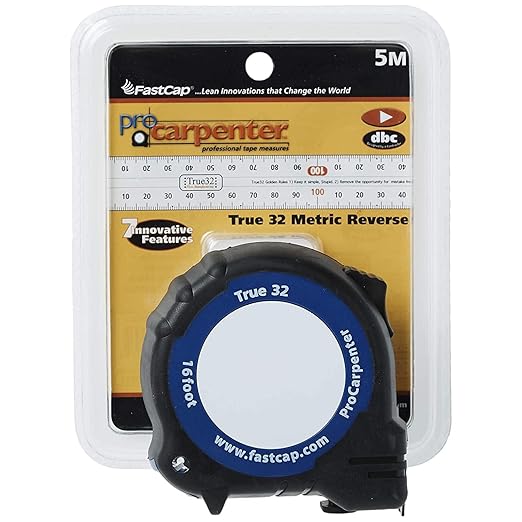 FastCap ProCarpenter True32 Metric Reverse Measuring Tape - Ideal for Professionals and Home Improvement - with Lever Action Belt Clip and Dual Locking System - 16' - 99953