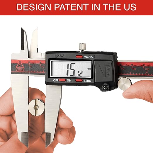 VINCA IP54 Grade Digital Caliper, DCLA-1205 12 Inch/300mm, Inch/Millimeter/Fraction Conversion, Stainless Steel, Large LCD Screen