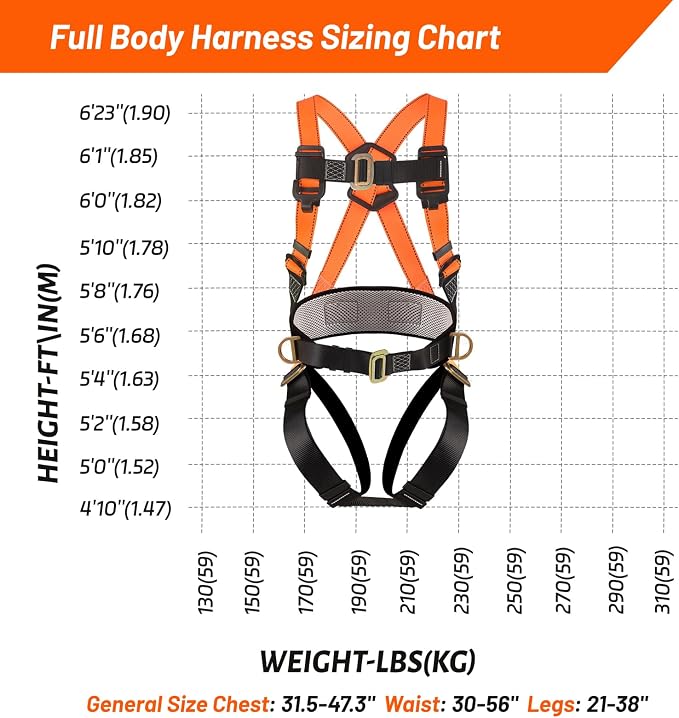 Safety harness fall protection kit, equipped with shock-absorbing ropes, full-body safety harness for roof work