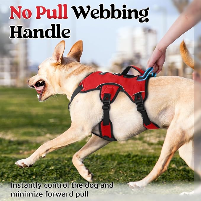 rabbitgoo Escape Proof Dog Harness for Large, No Pull with Lift Handle | No Escape, Full Soft Padded, Reflective Adjustable Vest, Leash Clip for Walking Hiking Training, Red, Large