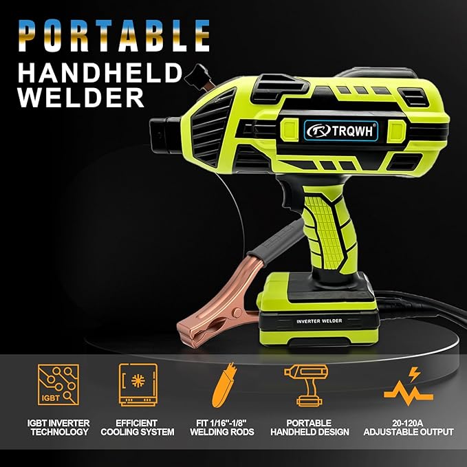 TRQWH Portable Welding Machine 110V ARC Handheld Welder IGBT Inverter Welding Gun Stick Welder 5 Variable Current Adjustment Hand Held Welder Machine, Fit for 1/16"-1/8" Welding Rods (Green)