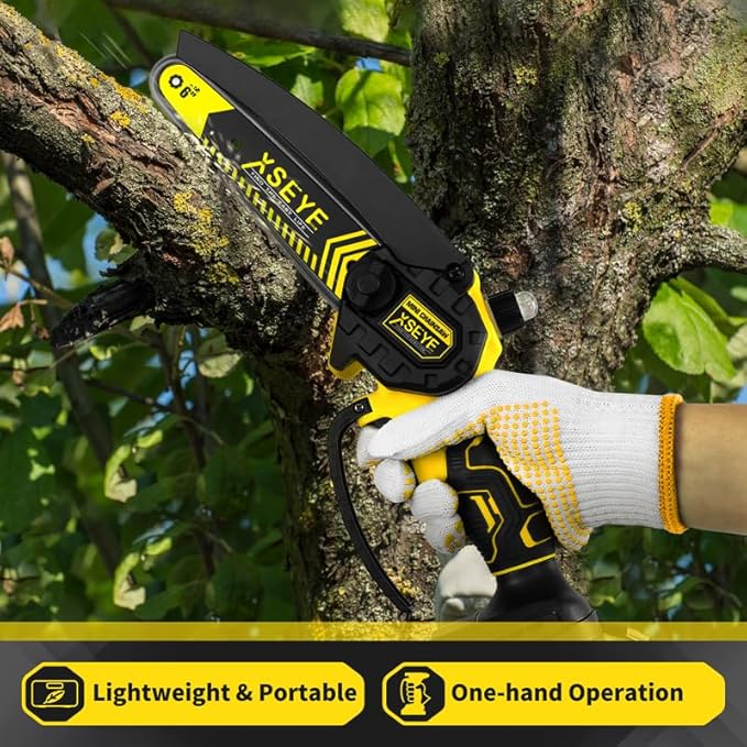 XSEYE Mini Chainsaw Cordless 6 inch, Handheld Small Battery Chain Saw with Auto Oiling, Electric Saws for Wood/Tree Branch Cutting, Garden Tool, Mens Dad Fathers Day Birthday Gifts for Grandpa Husband