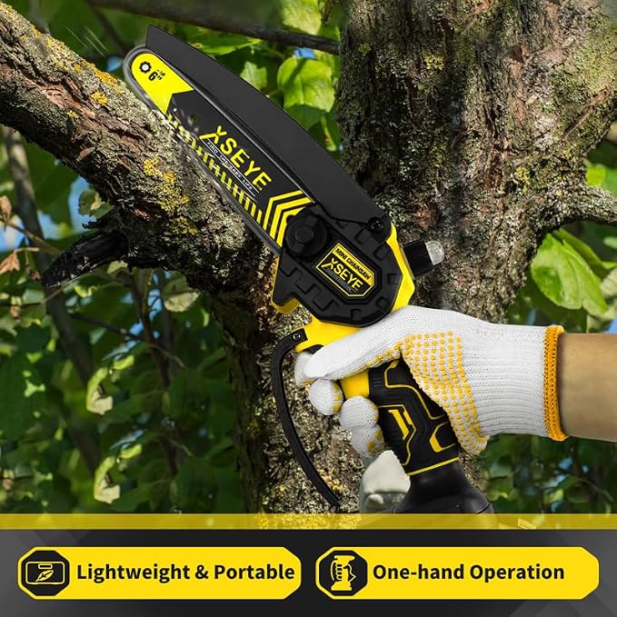 XSEYE Mini Chainsaw Cordless 6", Handheld Chain Saw with 2 Batteries&Auto Oil System, Electric Tool for Wood Cutting Tree, Men Dad Gifts for Fathers Day, Anniversary Birthday Gift Idea for Him Husband