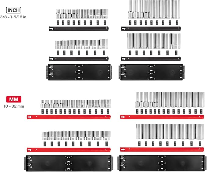 TEKTON 1/2 Inch Drive 6-Point Socket Set, 78-Piece | SHD92215 | (3/8 - 1-5/16 in., 10 - 32 mm), Shallow and Deep, Socket Rail