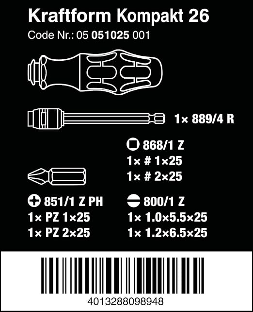 Wera KK 26 7-In-1 Bitholding Screwdriver with Removable Bayonet Blade (SL/PH/SQ)