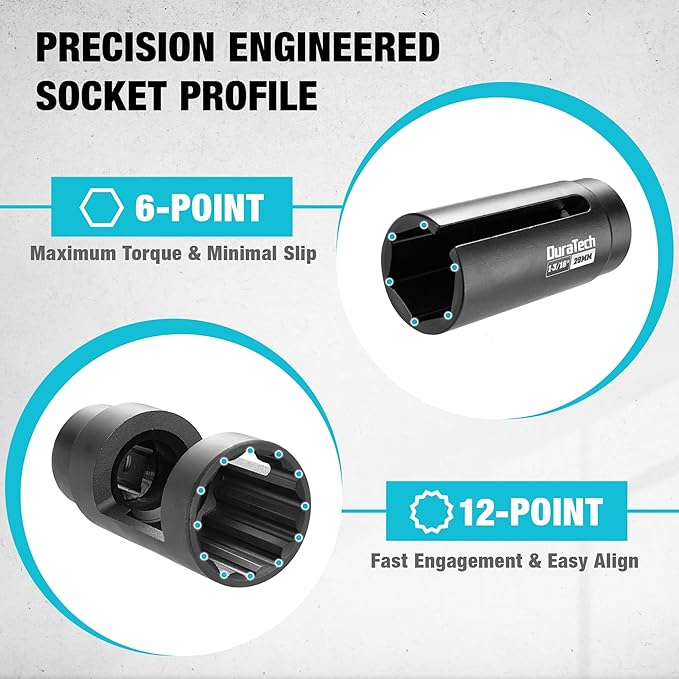 DuraTech 12-Piece Oxygen Sensor Socket Set, O2 Sensor Removal Tool Kit with with 22mm, 27mm, 29mm, 7/8" and 1-1/16" Sockets, 3/8" & 1/2" Drive, Thread Chasers, O2 Sensor Socket Set with Storage Case