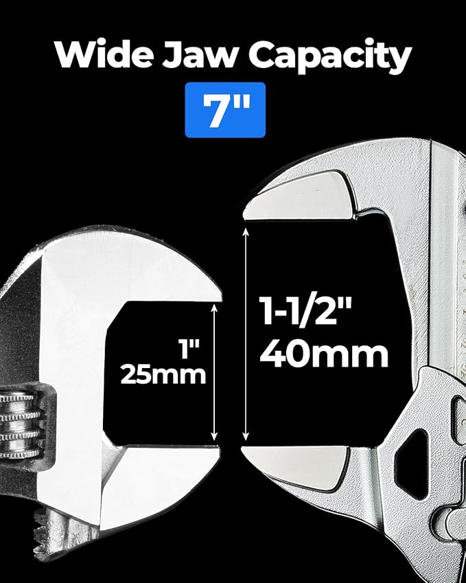 toolant 7-Inch Chrome Plated Pliers Wrench, CR-V Adjustable Wrench with Anti-Rust Coating, Smooth Parallel Jaws, Rubber Anti-Slip Grip and Storage Pouch for Home Repair, Plumbing, Nuts, Water Pipes