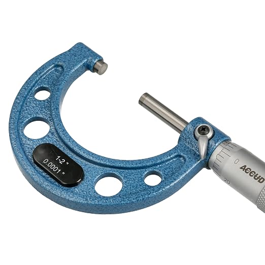 Outside Micrometer 1-2" Measuring Range, 0.0001" Graduation, Ultra-Precision Machinist Tool, Carbide Tips, Vernier Scale, Ratchet Stop, Includes Case