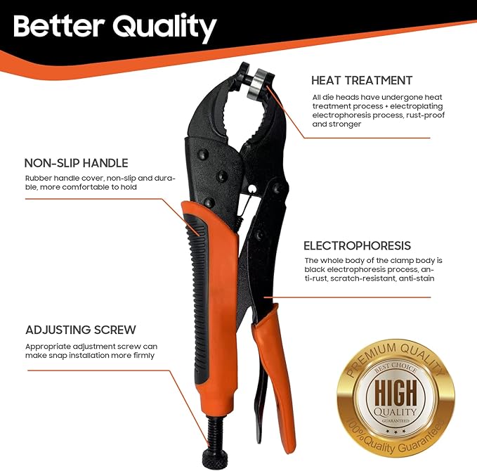 Heavy Duty Snap Fastener Tool kit, Punching Function, Snap Button Tool with Adjustable Setter, 15mm snap Tool with 100 Sets Boat Cover Snaps