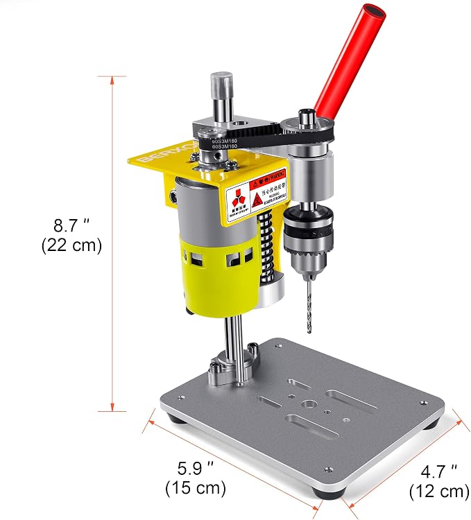 Mini Drill Press, Benchtop Portable Electric Drilling Machine, CNC 795 Motor, B10 Chuck, for Metal, Wood, Jewelry, DIY Crafts (yellow)