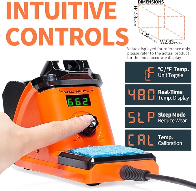 YIHUA 926 III 60W LED Display Soldering Iron Station Kit w 2 Helping Hands, 6 Extra Iron Tips, Roll of Lead-Free Solder, Solder Sucker, S/S Tweezers, °C/ºF Conversion, Auto Sleep & Calibration Support