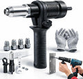Professional Electric Rivet Gun Adapter Kit, Pro-Grade Electric Rivet Gun Adapter with Removable Handle 4 Rivet Heads for Cordless Screwdrivers and Drills Turn Your Drill into a Riveting Beast (1PC)