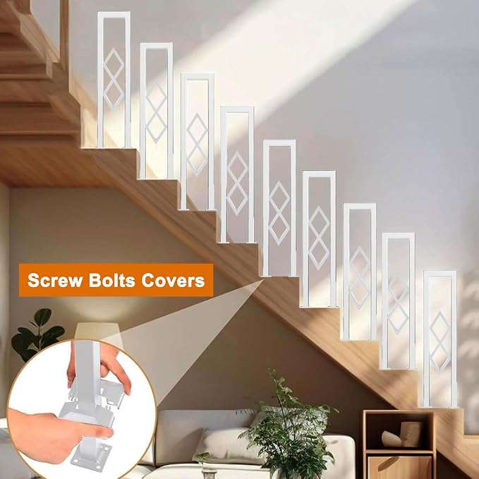 U-Shaped Stair Handrail, White Wrought Iron Hand Rails Decorative Railing for Indoor Stairs, Porch Deck Loft Corridor Safety Non-Slip Support Poles, with Diamond Pattern (White/2.8FT/85CM)