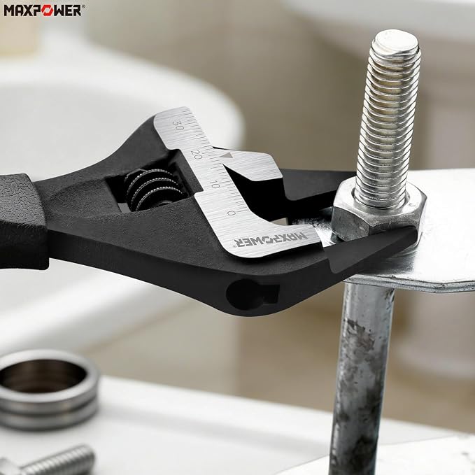 MAXPOWER 6-inch Slim Jaw Adjustable Wrench, Extra Thin Jaw Wide Opening Wrench, Dual Scale with Metric and SAE, Soft Grip Handle